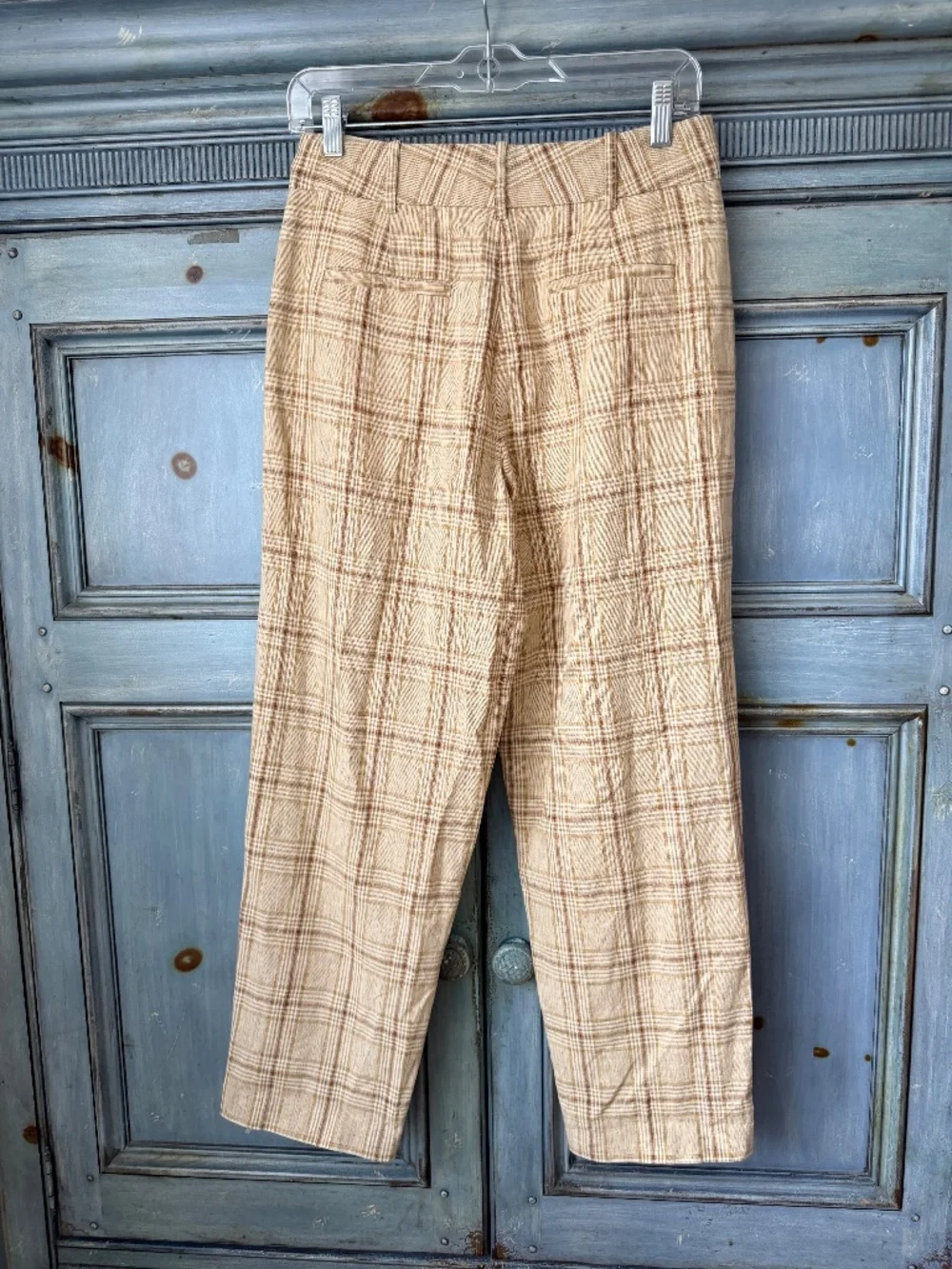 Sezane Cyprien Plaid Cropped Trousers in Ochre Check Size 36